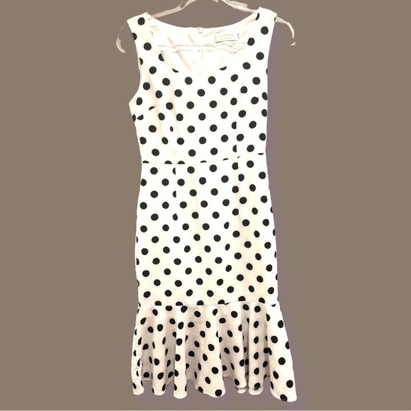Vintage Dresses & Skirts - Polka dots mermaid ruffle dress size S/M petite Pretty Woman drop-waist peplum